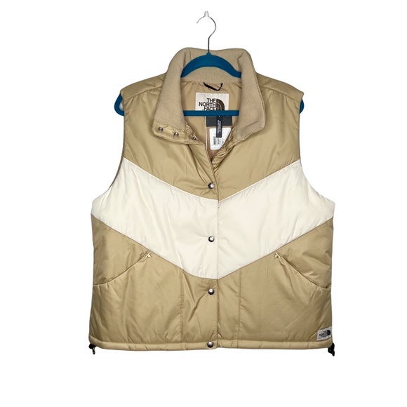 NWT The North Face Sylvester Beige Snap Front Ribbed Collar Vest - Picture 2 of 16